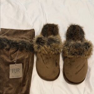 Restoration Hardware Faux Fur Lined Brown Slippers size w 8-11